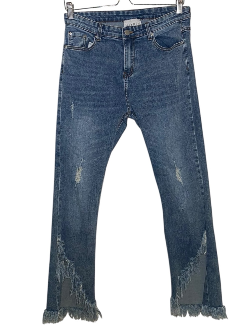 Hayden Los Angeles Blue Distressed Side Slit Frayed Hem Jeans Size Medium